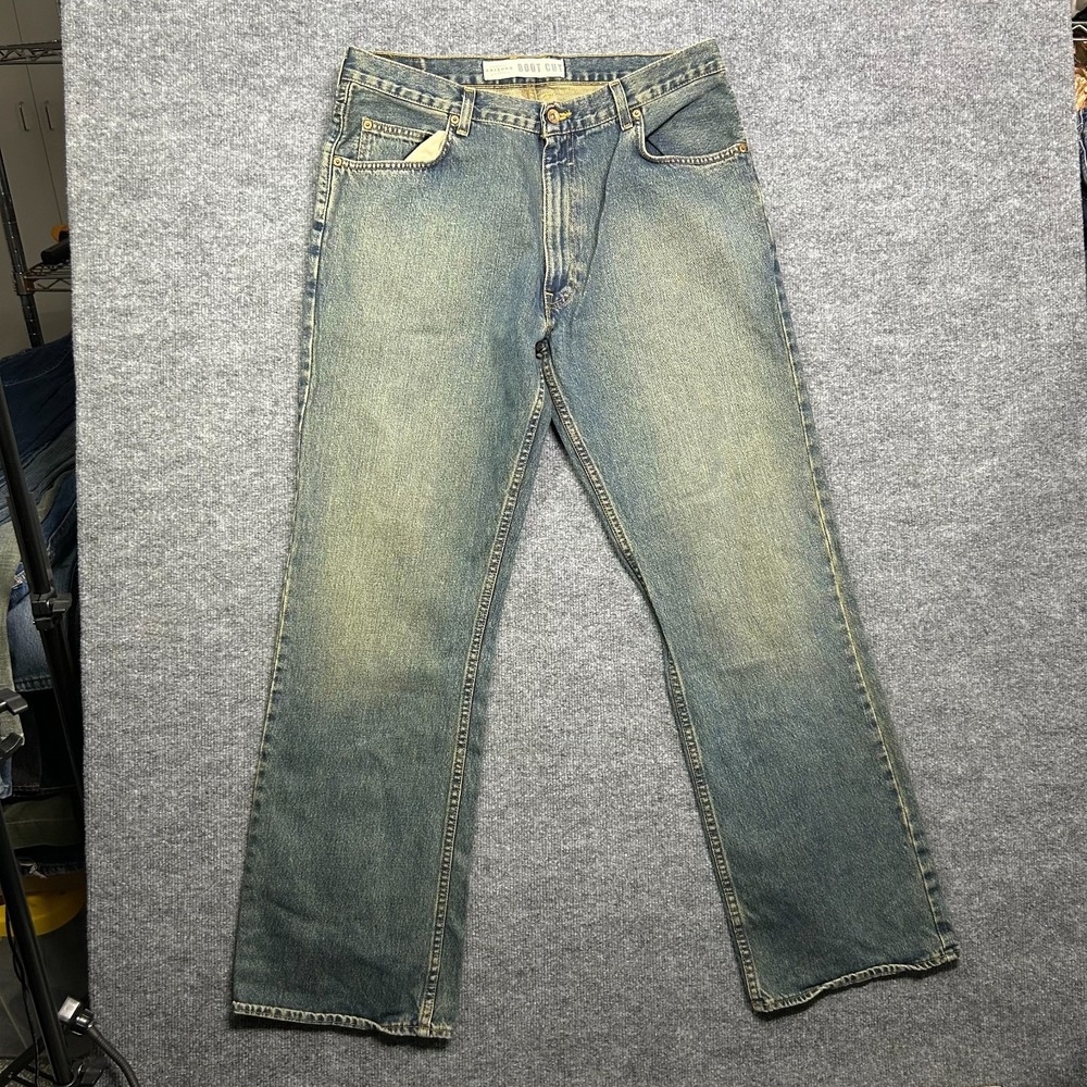 Arizona‎ Bootcut Jeans Men's Blue Denim Pockets Classic Zip Fly 36X33.5 - Flaws